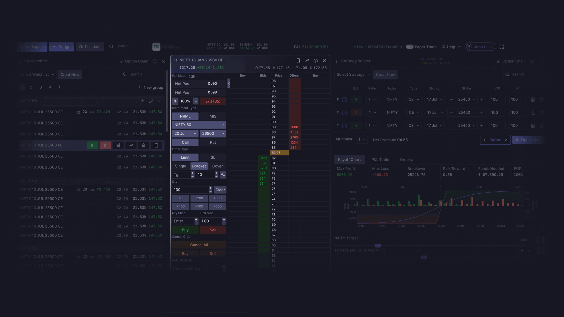 OptionX Trading Platform Interface